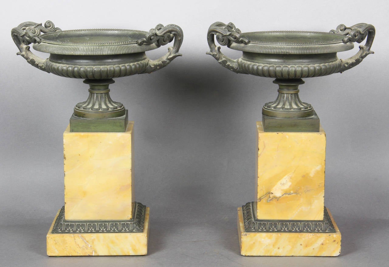 Pair of Italian Neoclassic Bronze and Sienna Marble Compotes or Tazzas 3