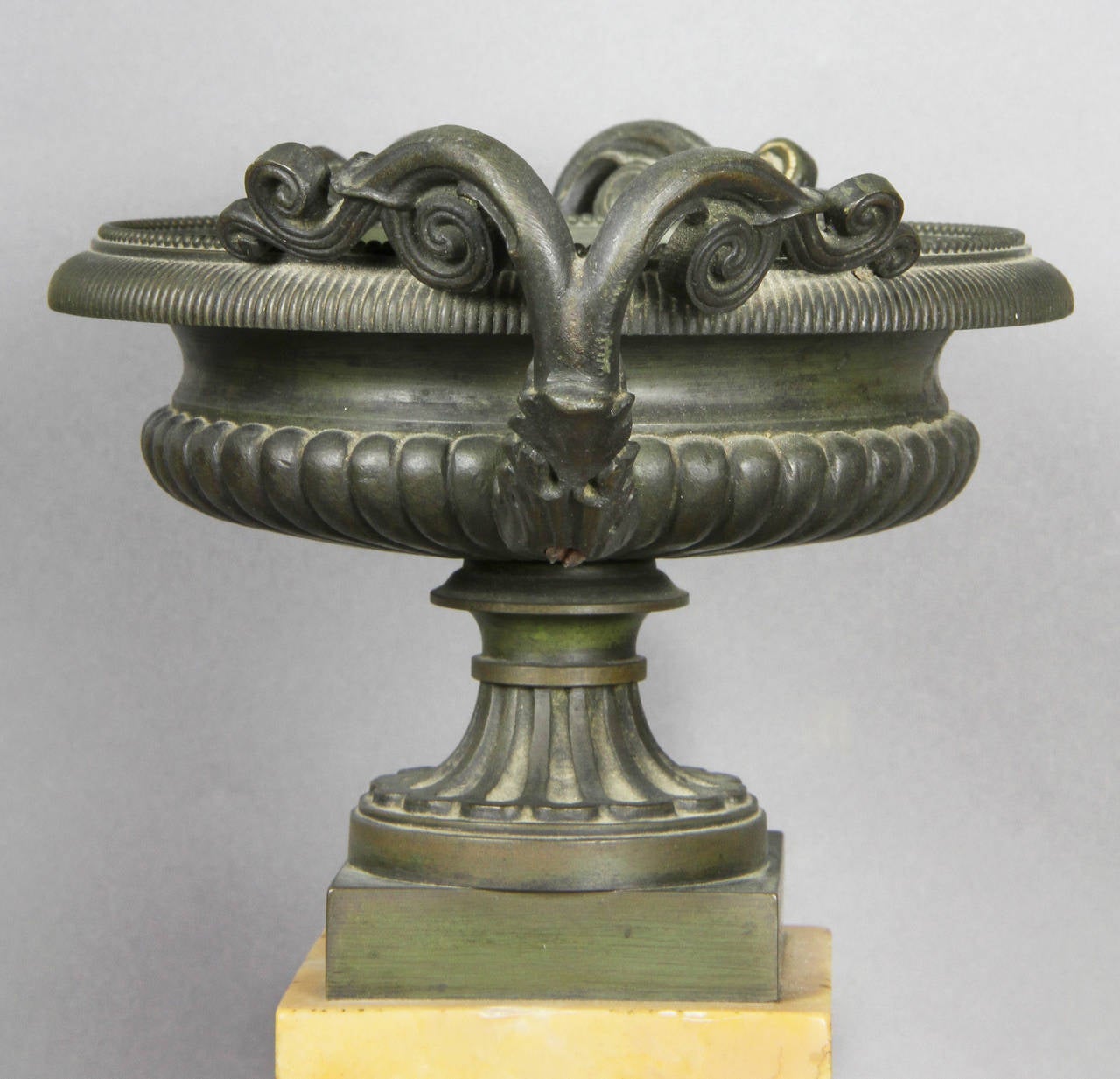 Pair of Italian Neoclassic Bronze and Sienna Marble Compotes or Tazzas 1