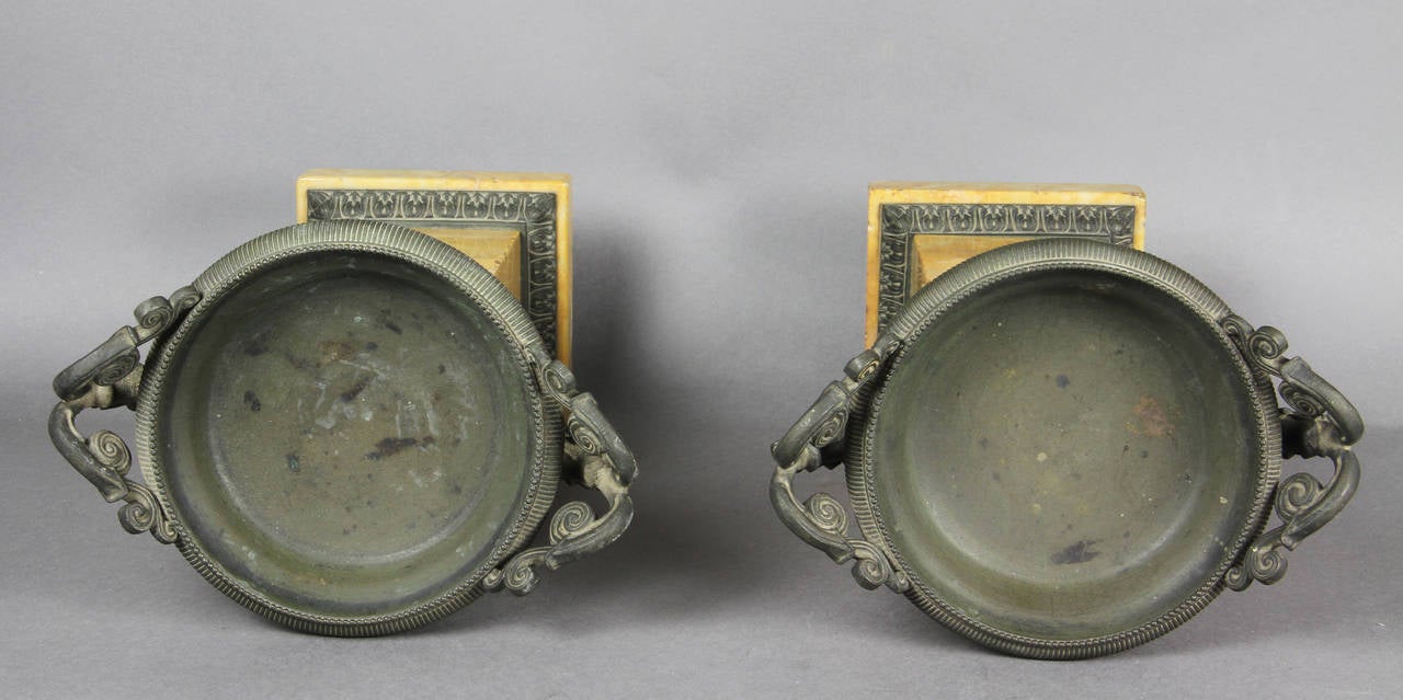 Pair of Italian Neoclassic Bronze and Sienna Marble Compotes or Tazzas 4
