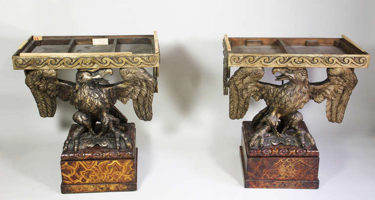Pair Of George II Style Giltwood And Faux Agate Eagle Console Tables 1