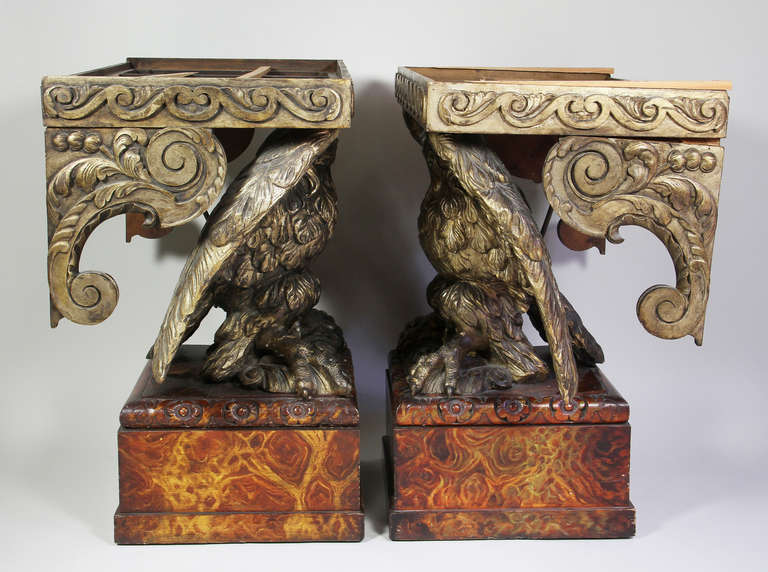 Pair Of George II Style Giltwood And Faux Agate Eagle Console Tables 2