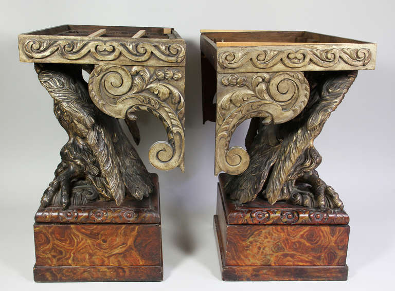 Pair Of George II Style Giltwood And Faux Agate Eagle Console Tables 3