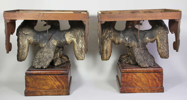 Pair Of George II Style Giltwood And Faux Agate Eagle Console Tables 4