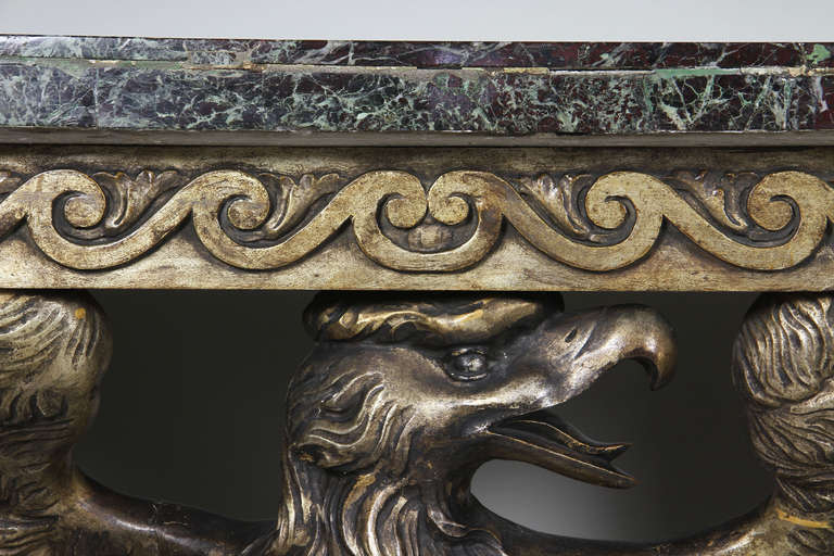 19th Century Pair Of George II Style Giltwood And Faux Agate Eagle Console Tables