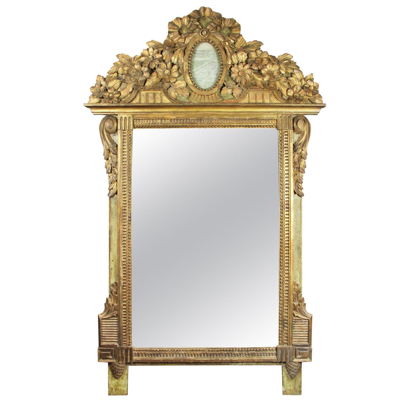 Louis XVI Giltwood And Green Painted Mirror