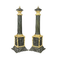 Antique Pair of Napoleon III Bronze and Ormolu Table Lamps