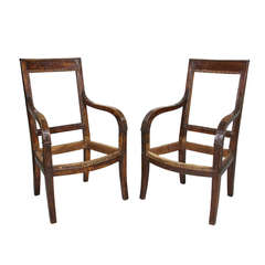 Pair Of French Provincial Empire Fruitwood Fauteuil