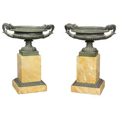 Pair of Italian Neoclassic Bronze and Sienna Marble Compotes or Tazzas