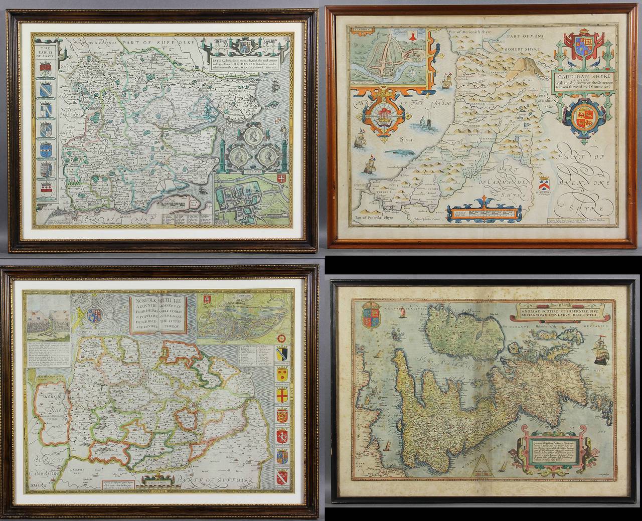 English Collection of 12 Early Framed Maps Mostly by John Speed