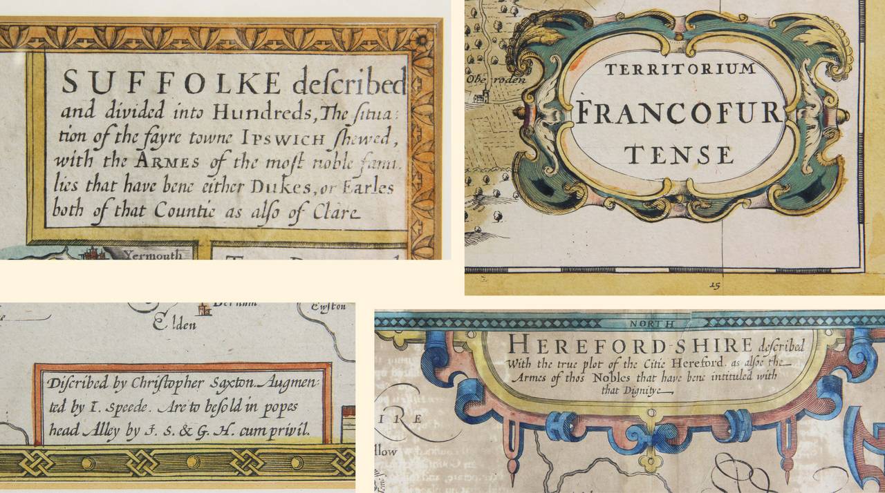 Collection of 12 Early Framed Maps Mostly by John Speed 1