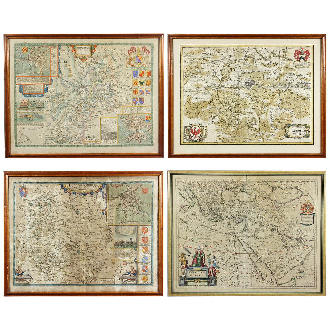 Collection of 12 Early Framed Maps Mostly by John Speed