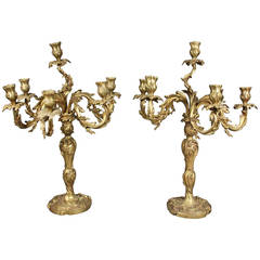 Pair of Louis XV Style Bronze Candelabras Pair of Louis XV Style Bronze Candelabras