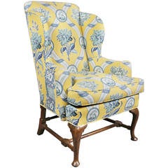 Antique Queen Anne Style Walnut Wingchair