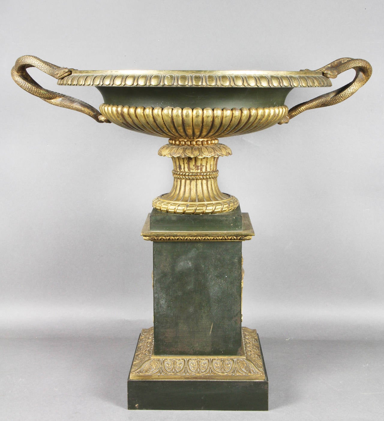 Large French Empire Patinated and Gilt Bronze Footed Bowl For Sale 3