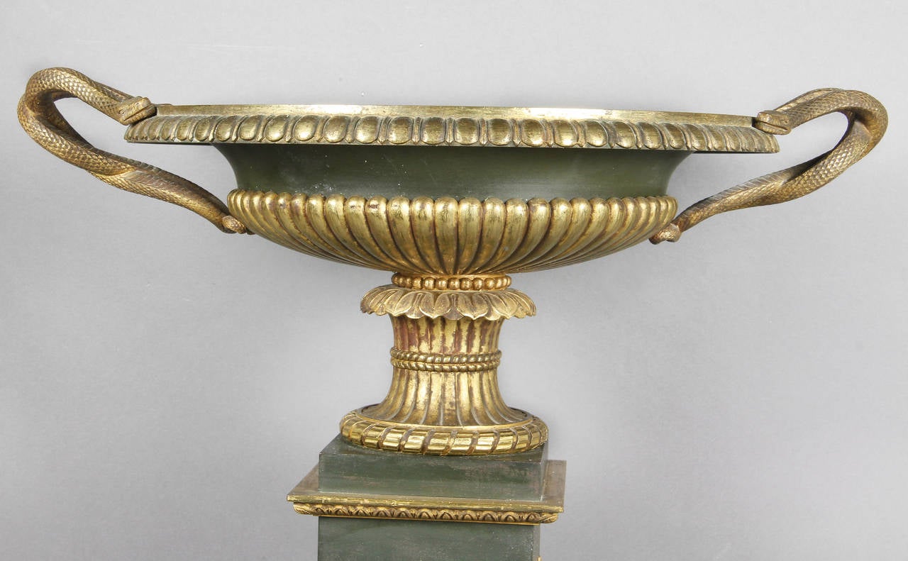 European Large French Empire Patinated and Gilt Bronze Footed Bowl For Sale