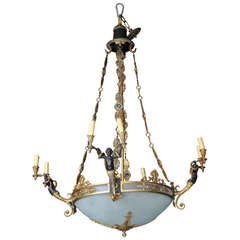 Empire Style Glass And Bronze Chandelier