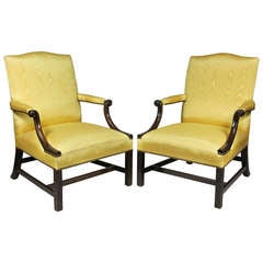 Pair Of George III Style Mahogany Library Armchairs