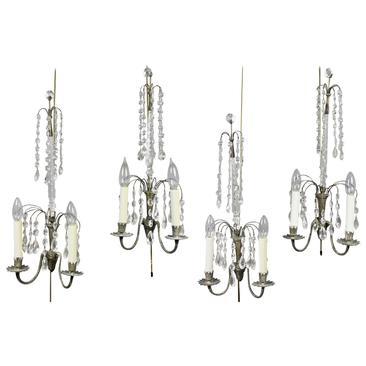 Set of Four Swedish Neoclassical Silvered Bronze Wall Sconces