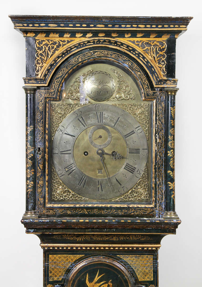 British George III Blue Japanned Tall Case Clock