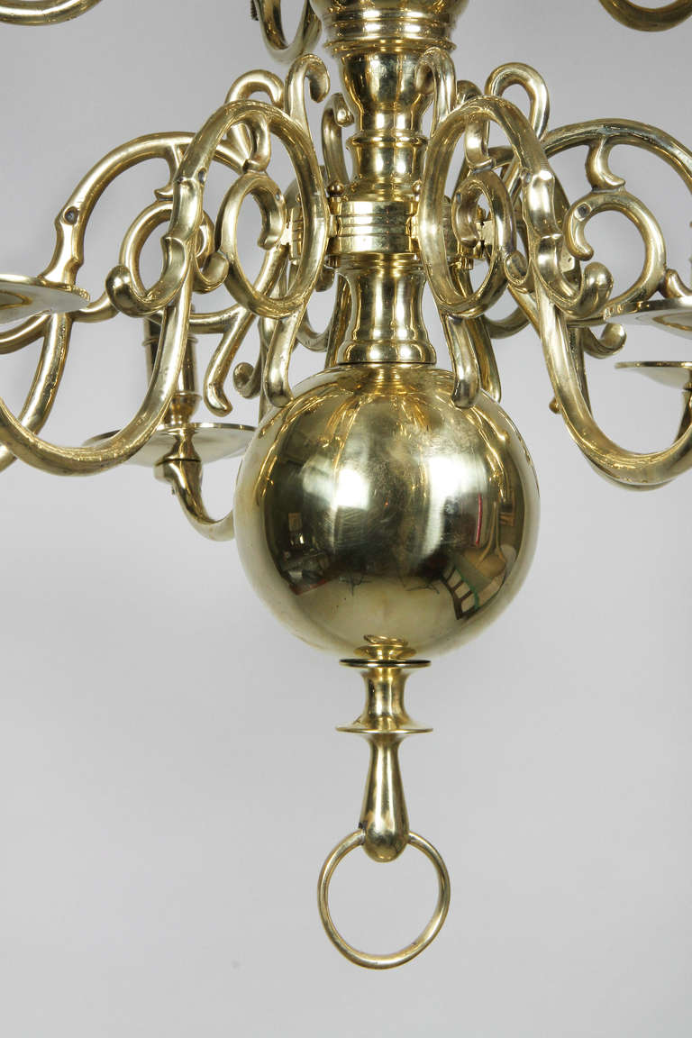 Baroque William And Mary Style Brass Twelve Light Chandelier