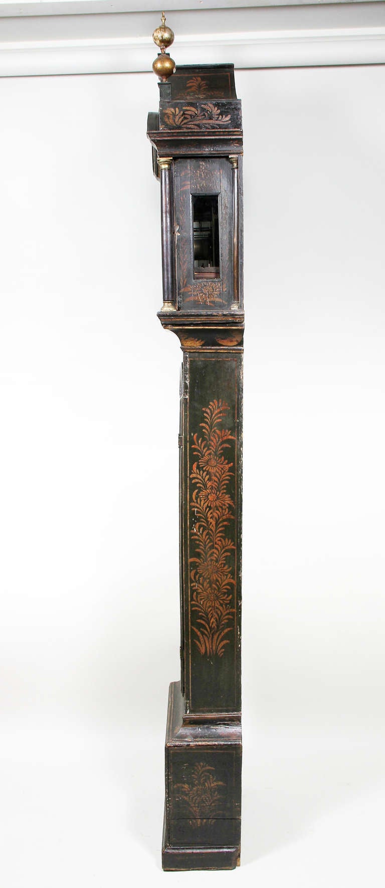 George III Green Japanned Tall Case Clock For Sale 1