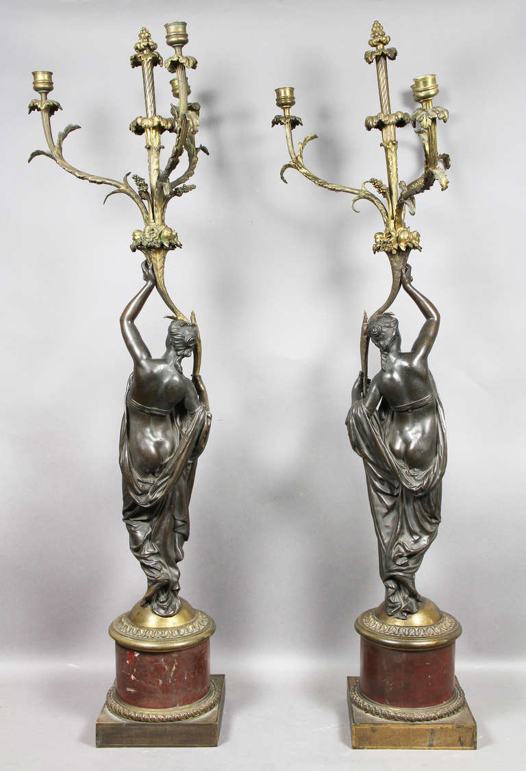  Pair of Louis XVI Bronze and Ormolu Candelabra For Sale 4