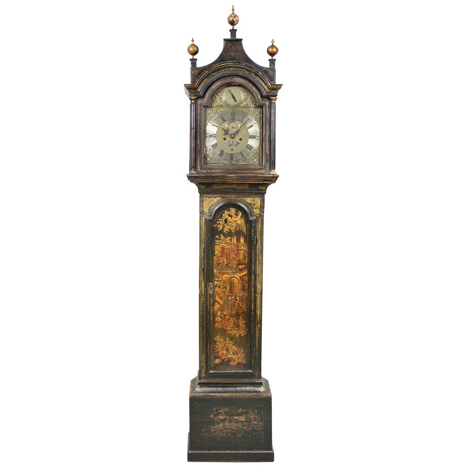 George III Green Japanned Tall Case Clock For Sale