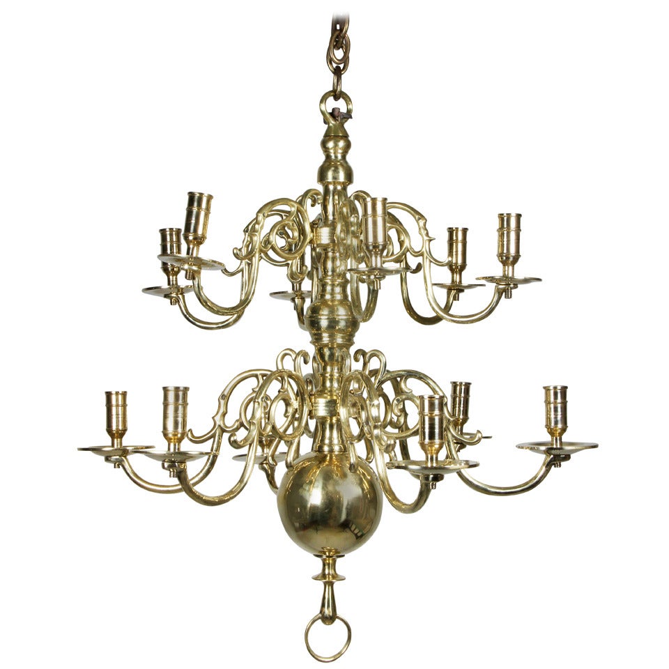 William And Mary Style Brass Twelve Light Chandelier