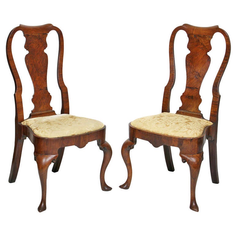 Pair Of Irish Queen Anne Walnut Side Chairs at 1stdibs