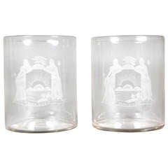 Used Pair Of Etched Glass Wine Coolers Bearing The State Of New York Seal