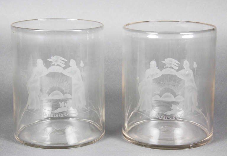 American Pair Of Etched Glass Wine Coolers Bearing The State Of New York Seal