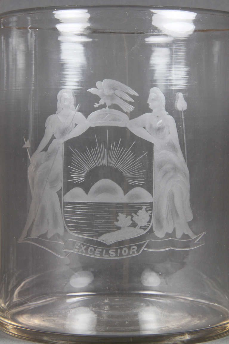 Pair Of Etched Glass Wine Coolers Bearing The State Of New York Seal In Good Condition In Essex, MA