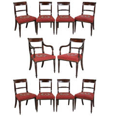 Set of Ten Regency Mahogany and Ebony Inlaid Dining Chairs