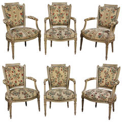 Set of Six Louis XVI Creme Painted Dining Chairs