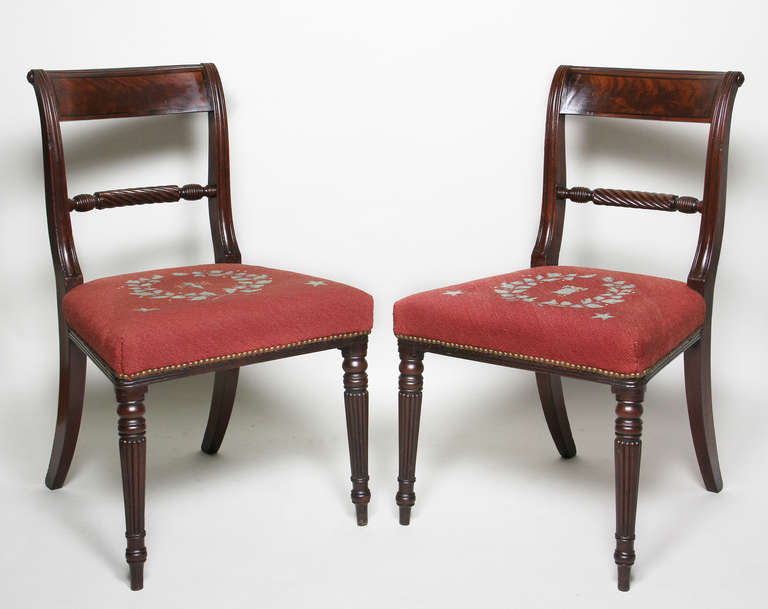 British Set of Ten Regency Mahogany and Ebony Inlaid Dining Chairs