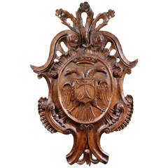 Large Portuguese Carved Walnut Coat of Arms