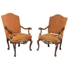 Pair Of Venetian Rococo Walnut Armchairs
