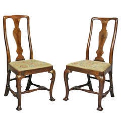 Antique Pair Of Queen Anne Walnut Sidechairs