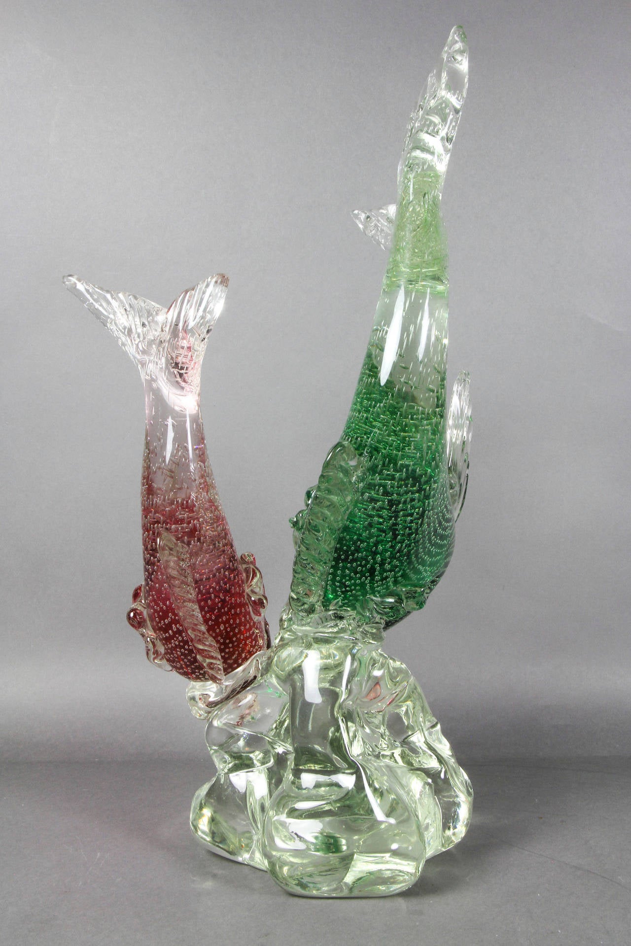 Italian Murano Glass Sculpture Of Two Fish By Barbini