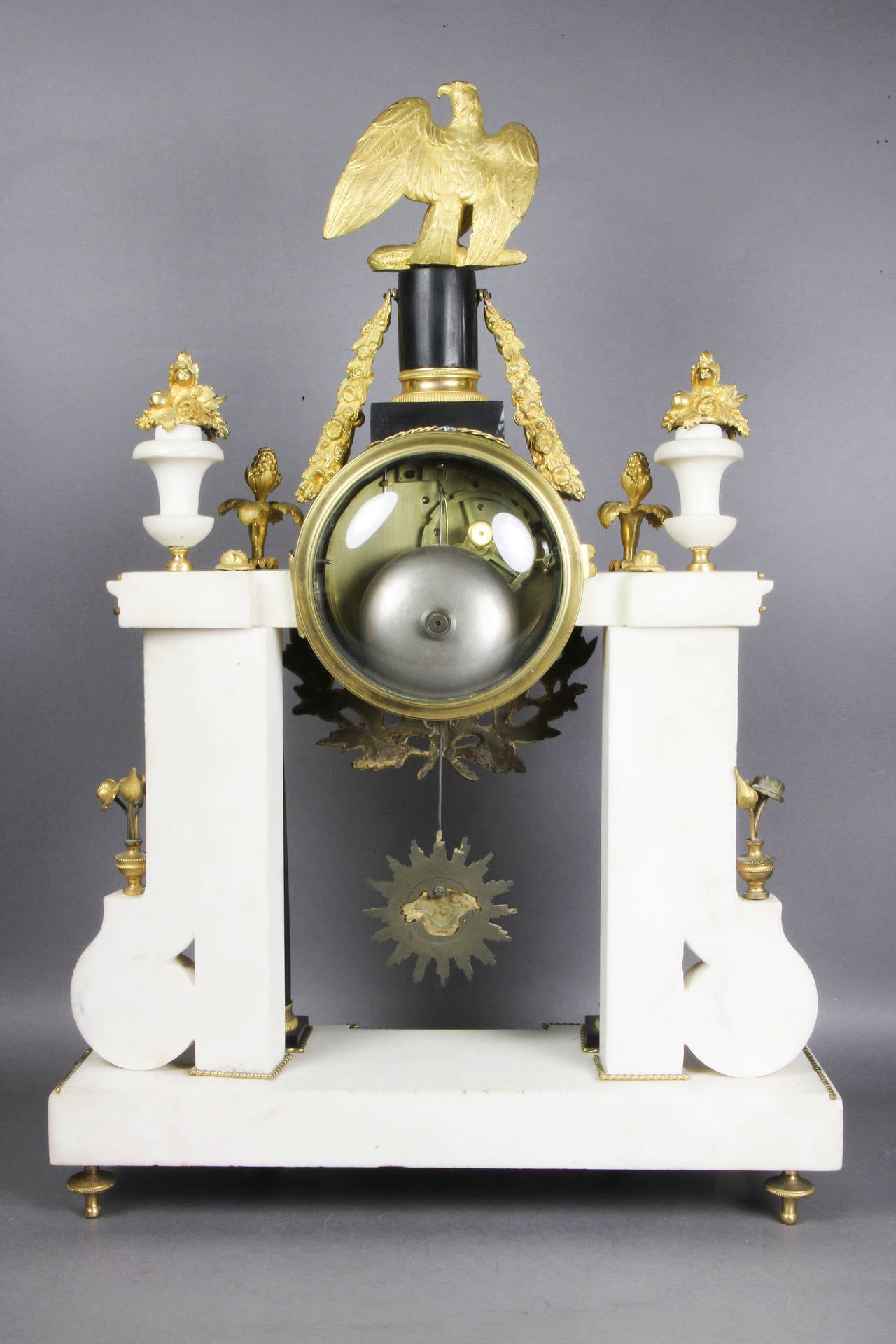 French Late Louis XVI Ormolu-Mounted Black and White Marble Mantle Clock by Furet