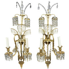 Pair Of Neoclassical Style Bronze And Crystal Sconces