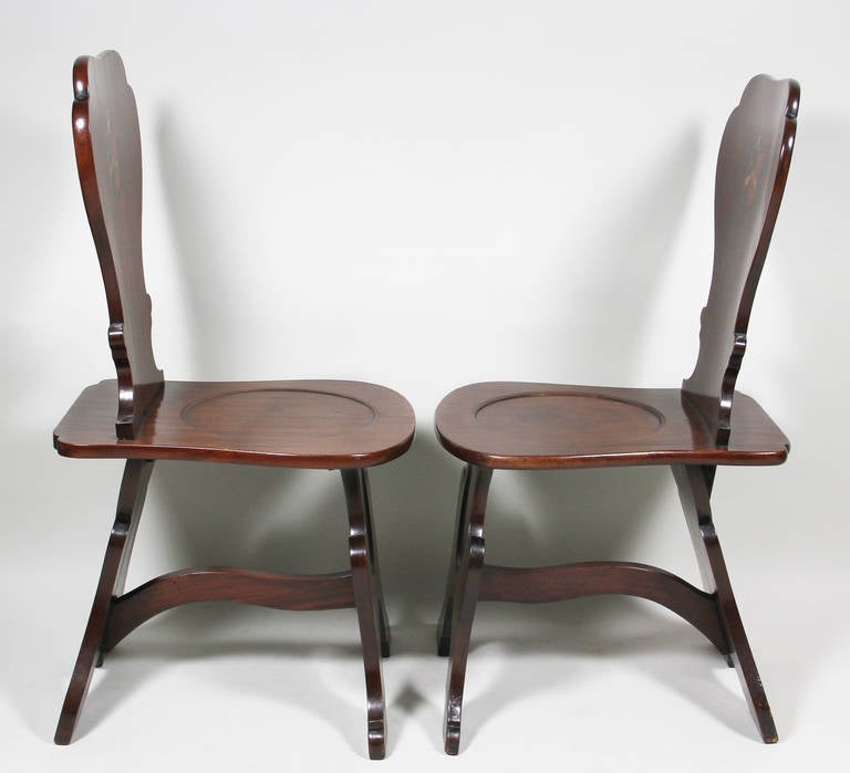 Pair Of Regency Mahogany Armorial Hall Chairs 1