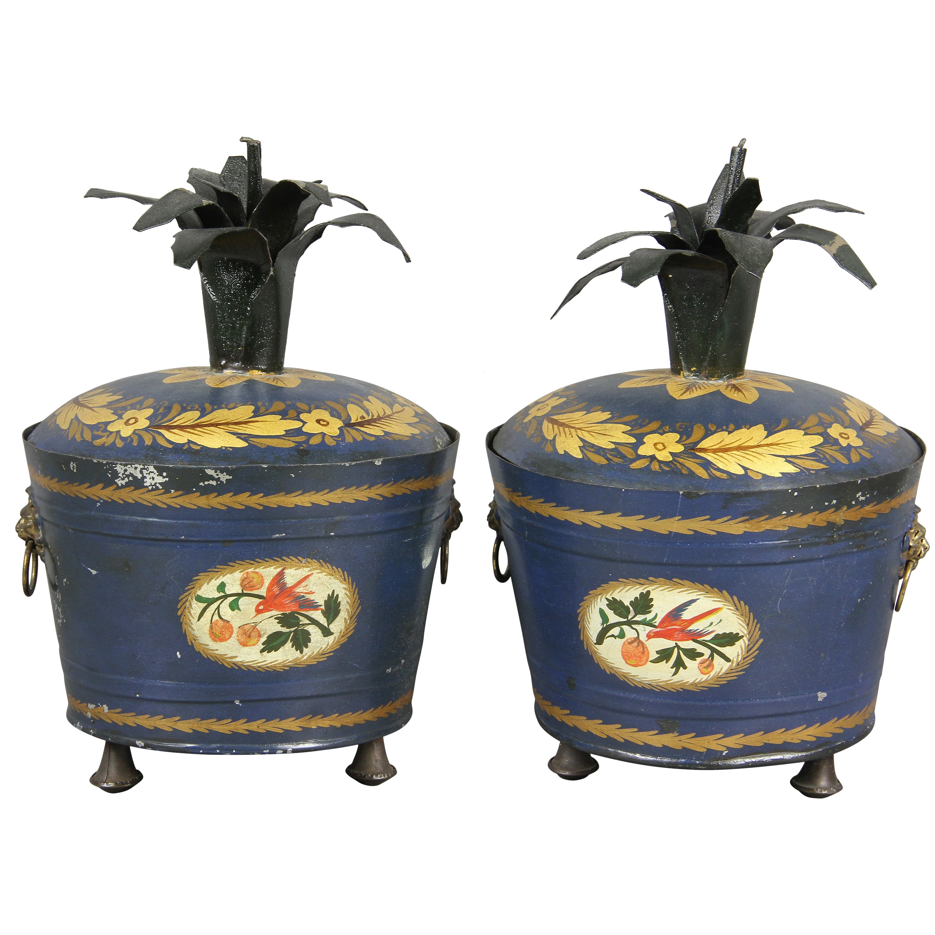 Pair of Swedish Tole Peinte Covered Barrels