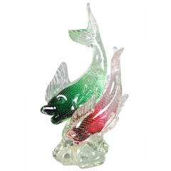 Murano Glass Sculpture Of Two Fish By Barbini