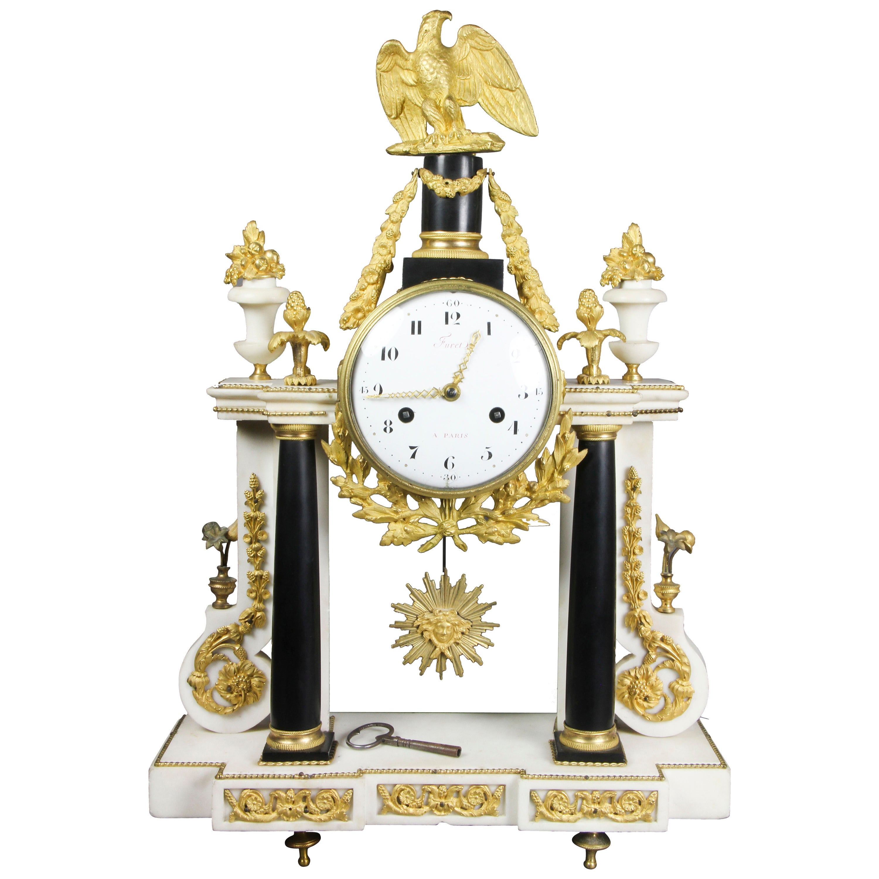 Late Louis XVI Ormolu-Mounted Black and White Marble Mantle Clock by Furet
