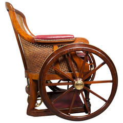 Antique Unusual Regency Mahogany and Caned Wheel Chair Signed by Maker