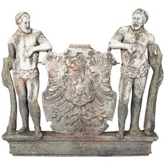 Cast Zinc Crest Bearing The Arms Of The German Empire With Two Herculean Figures