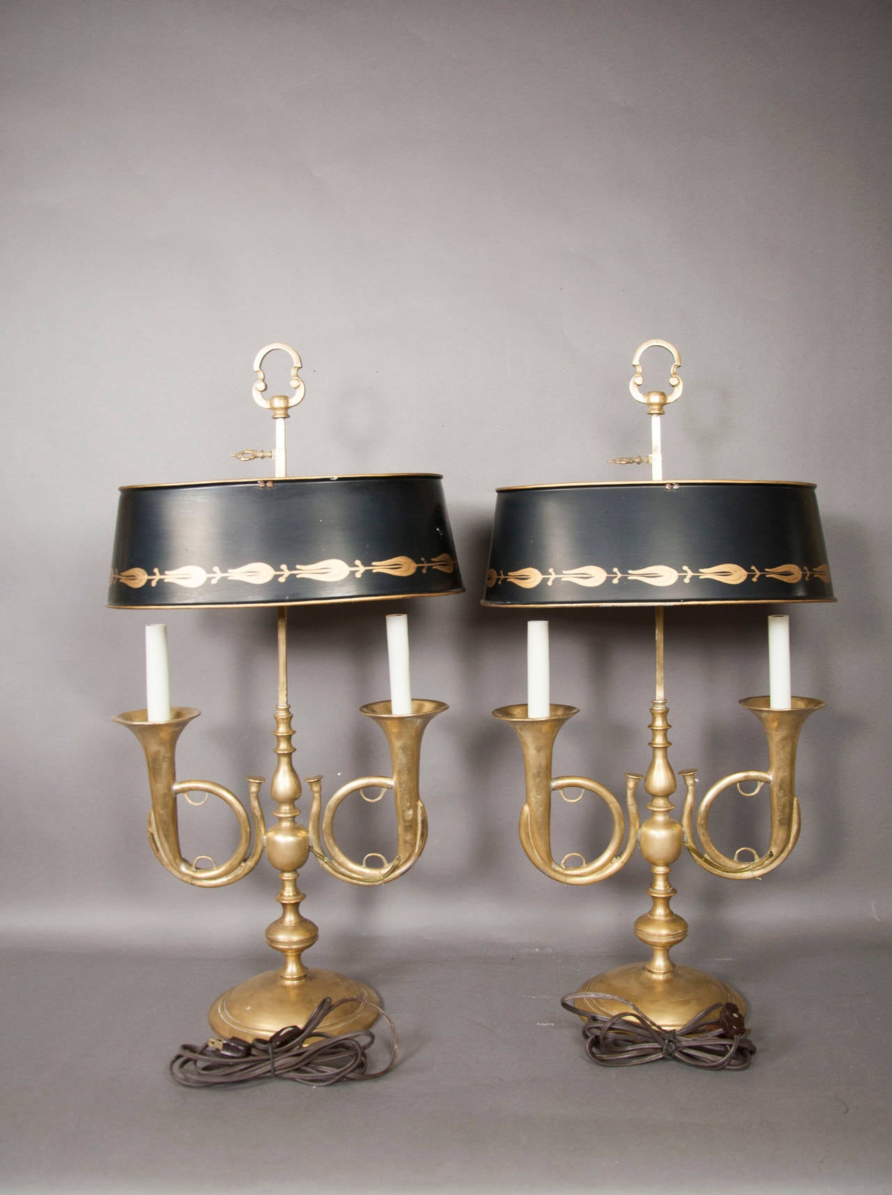 Pair of Brass and Tole Table Lamps For Sale at 1stDibs