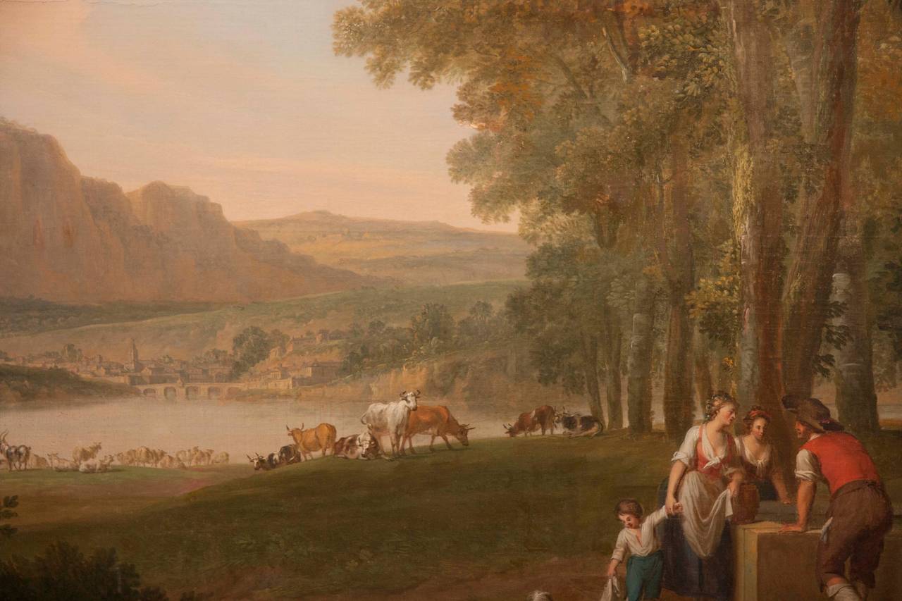 Neoclassical Monumental Framed Oil on Canvas Pastural Landscape For Sale