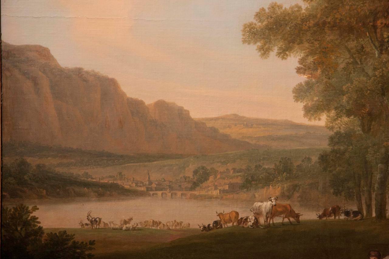 18th Century Monumental Framed Oil on Canvas Pastural Landscape For Sale